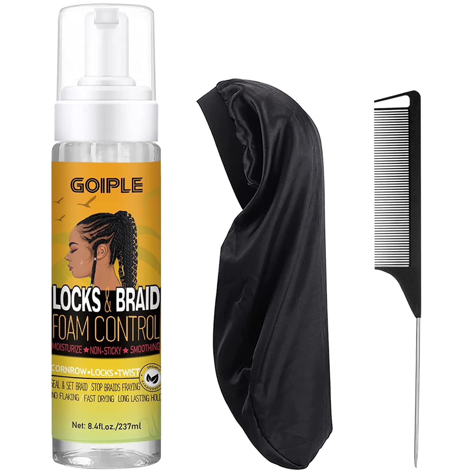 Goiple Braid Mousse, Twist, Locs - Extra Hold, High Shine, Moisturizes, Frizz Control, Lightweight, Easy to Apply, 8.4 fl oz black-3pcs