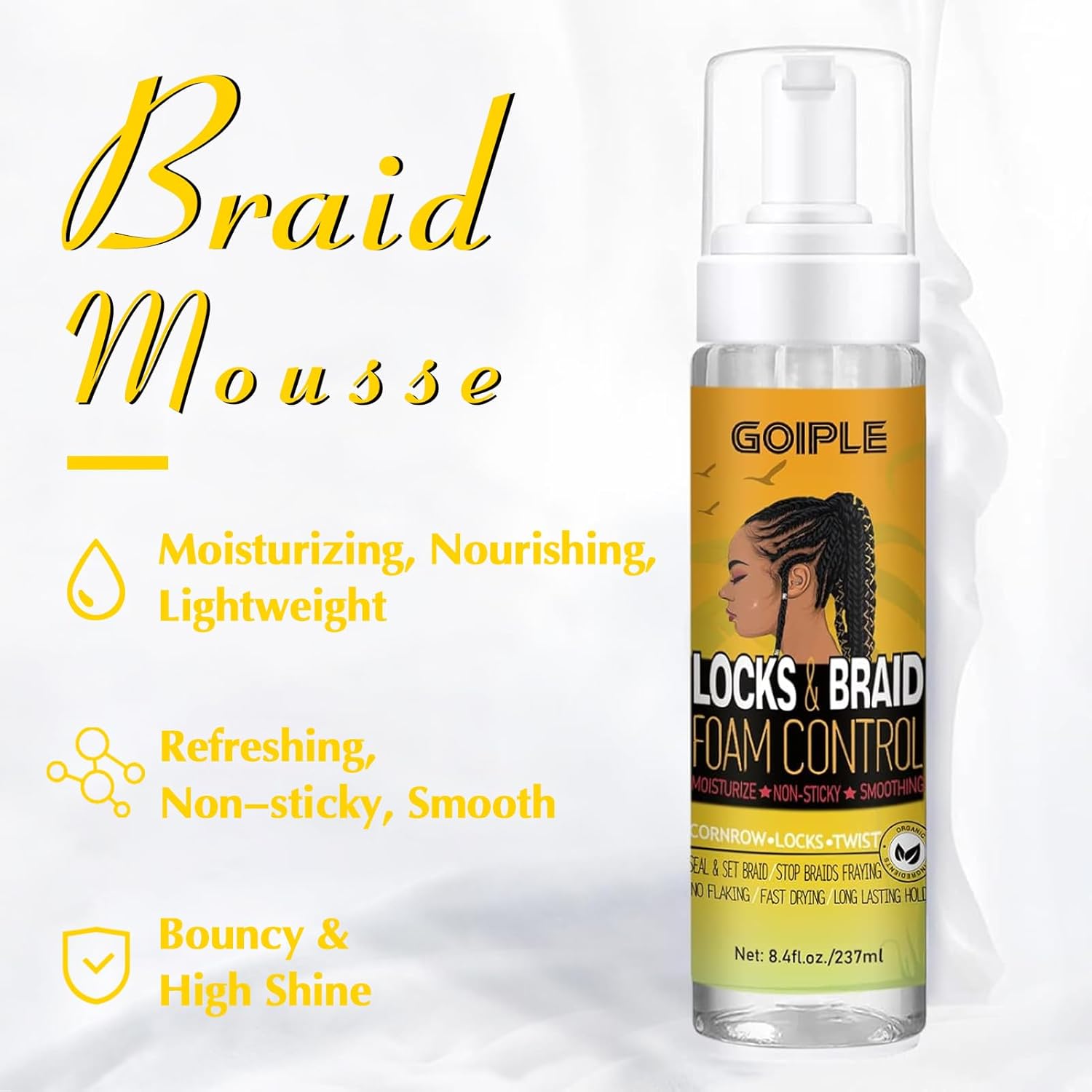 Goiple Braid Mousse, Twist, Locs - Extra Hold, High Shine, Moisturizes, Frizz Control, Lightweight, Easy to Apply, 8.4 fl oz black-3pcs