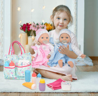 Gift Boutique Twin Baby Dolls with Accessories - Soft Body Girl & Baby Boy Dolls with Diaper Bag & Care Kit, Feeding Bottles, Pacifiers, Diaper & Changing Accessories for Toddlers & Kids