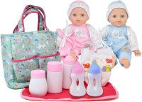 Gift Boutique Twin Baby Dolls with Accessories - Soft Body Girl & Baby Boy Dolls with Diaper Bag & Care Kit, Feeding Bottles, Pacifiers, Diaper & Changing Accessories for Toddlers & Kids