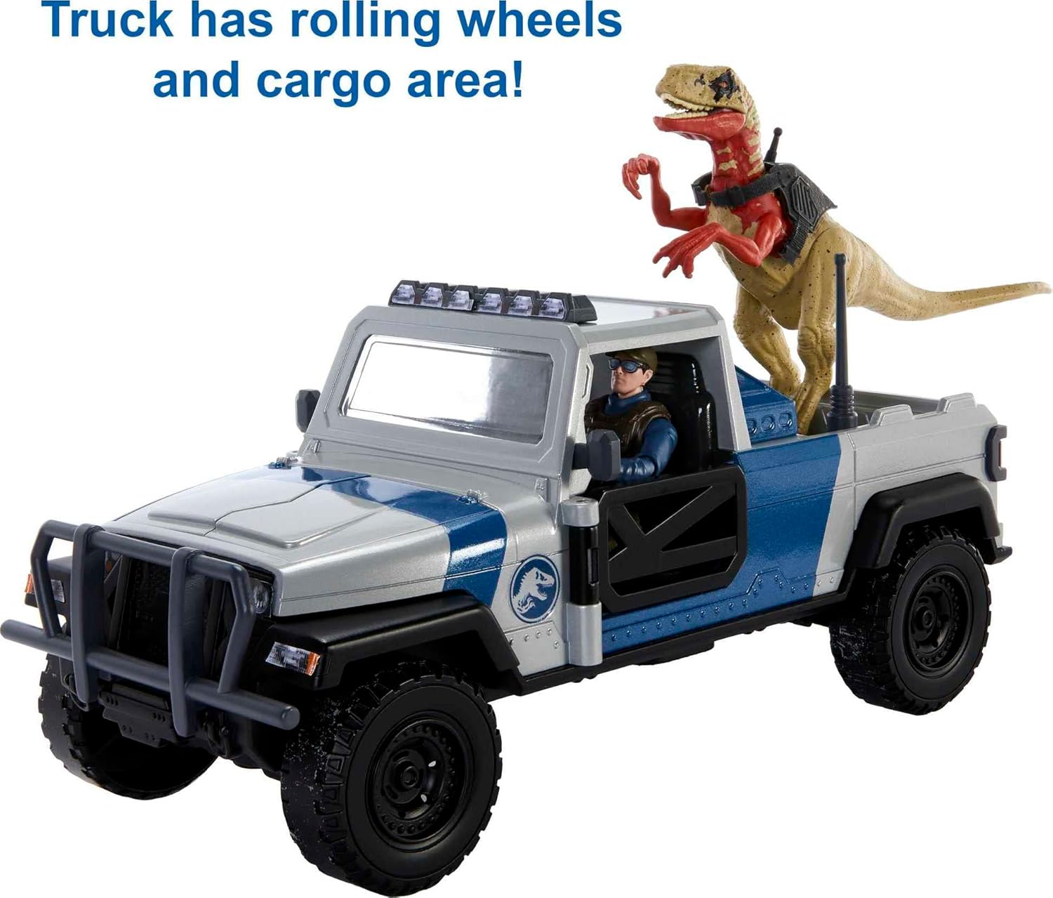 Mattel Jurassic World Search 'n Smash Truck Set with Atrociraptor Dinosaur & Human Action Figure, Vehicle with Destruct Features Truck & Atrociraptor