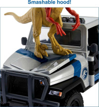 Mattel Jurassic World Search 'n Smash Truck Set with Atrociraptor Dinosaur & Human Action Figure, Vehicle with Destruct Features Truck & Atrociraptor