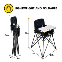 VEEYOO Baby High Chair with Removable Tray - Portable High Chair for Eating and Feeding, Indoor and Outdoor, Compact Fold, Black