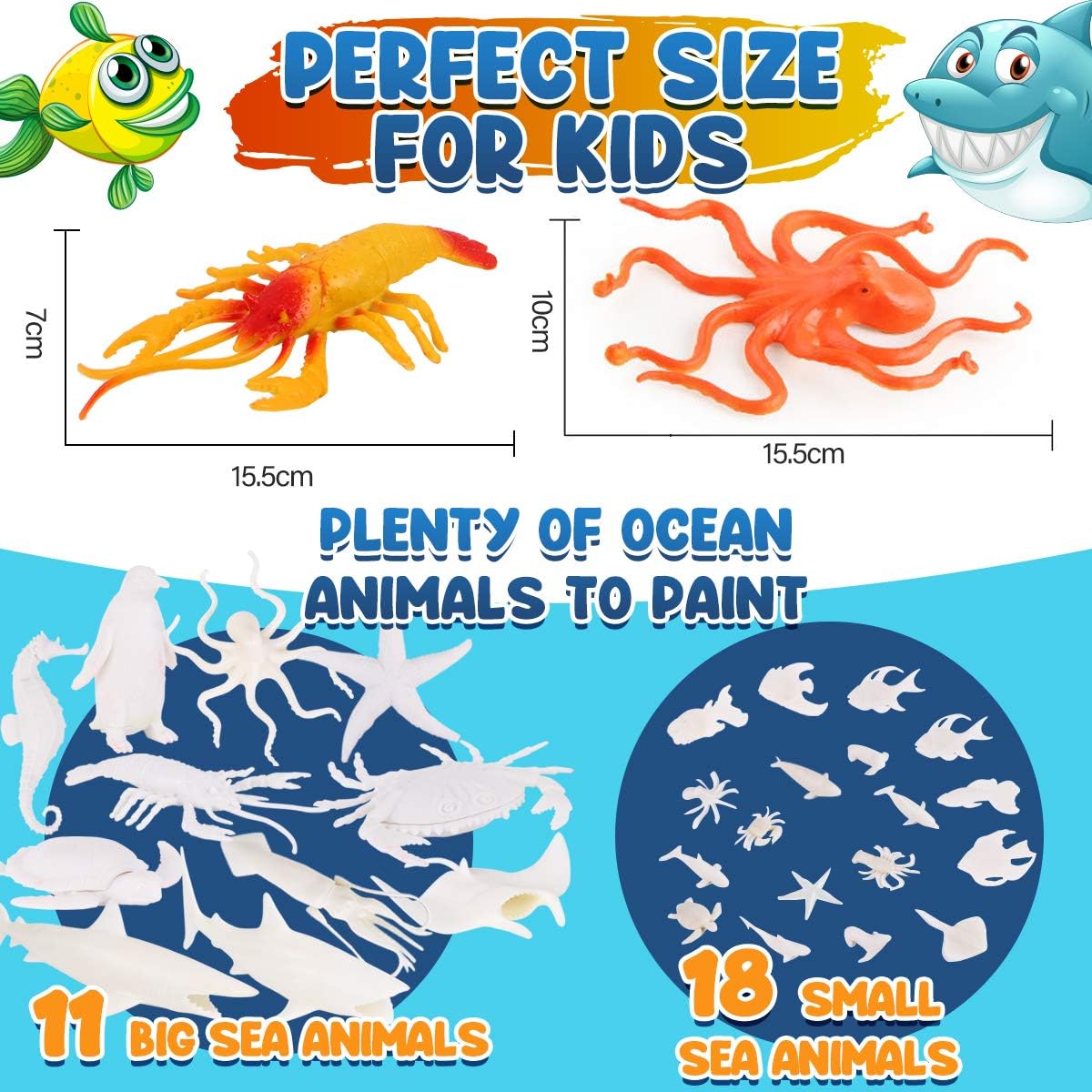 FUNZBO Sea Animals Painting Kits for Kids, Arts and Crafts with Art Supplies, Sea Creatures Ocean Paint Set, Summer Toy Toddlers Boys Girls Ages 3 4 5 6 7 8 Birthday Gift Party Favors Sea Animals Large