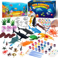 FUNZBO Sea Animals Painting Kits for Kids, Arts and Crafts with Art Supplies, Sea Creatures Ocean Paint Set, Summer Toy Toddlers Boys Girls Ages 3 4 5 6 7 8 Birthday Gift Party Favors Sea Animals Large