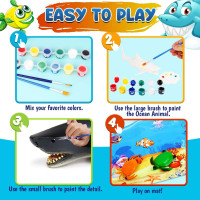 FUNZBO Sea Animals Painting Kits for Kids, Arts and Crafts with Art Supplies, Sea Creatures Ocean Paint Set, Summer Toy Toddlers Boys Girls Ages 3 4 5 6 7 8 Birthday Gift Party Favors Sea Animals Large