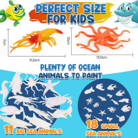 FUNZBO Sea Animals Painting Kits for Kids, Arts and Crafts with Art Supplies, Sea Creatures Ocean Paint Set, Summer Toy Toddlers Boys Girls Ages 3 4 5 6 7 8 Birthday Gift Party Favors Sea Animals Large