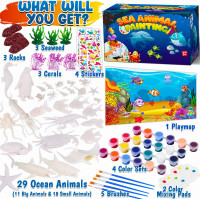 FUNZBO Sea Animals Painting Kits for Kids, Arts and Crafts with Art Supplies, Sea Creatures Ocean Paint Set, Summer Toy Toddlers Boys Girls Ages 3 4 5 6 7 8 Birthday Gift Party Favors Sea Animals Large