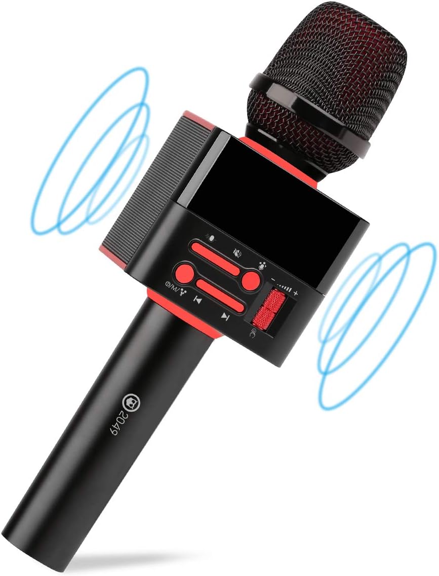 2049 X50 2x13w Cardioid Dynamic Karaoke Microphone, Handheld Wireless Bluetooth Karaoke Systems Karaoke Microphone for Home/Outdoor/Party/Classroom/Car Compatible with Smart phone/PC/Mp3/Mp4/TV
