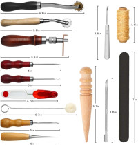 ELECTOP 31 Pcs Leather Sewing Tools DIY Leather Craft Tools Hand Stitching Tool Set with Groover Awl Waxed Thread Thimble Kit