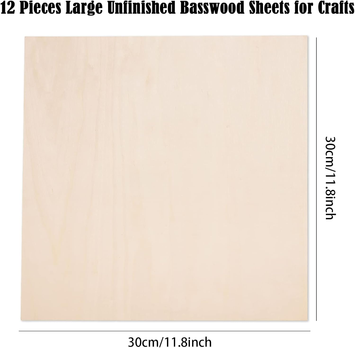 12 Pack Basswood Sheets for Crafts-12 x 12 x 1/8 Inch- 3mm Thick Plywood Sheets with Smooth Surfaces-Unfinished Squares Wood Boards for Laser Cutting, Wood Burning, Architectural Models, Staining 12 x 12 inch