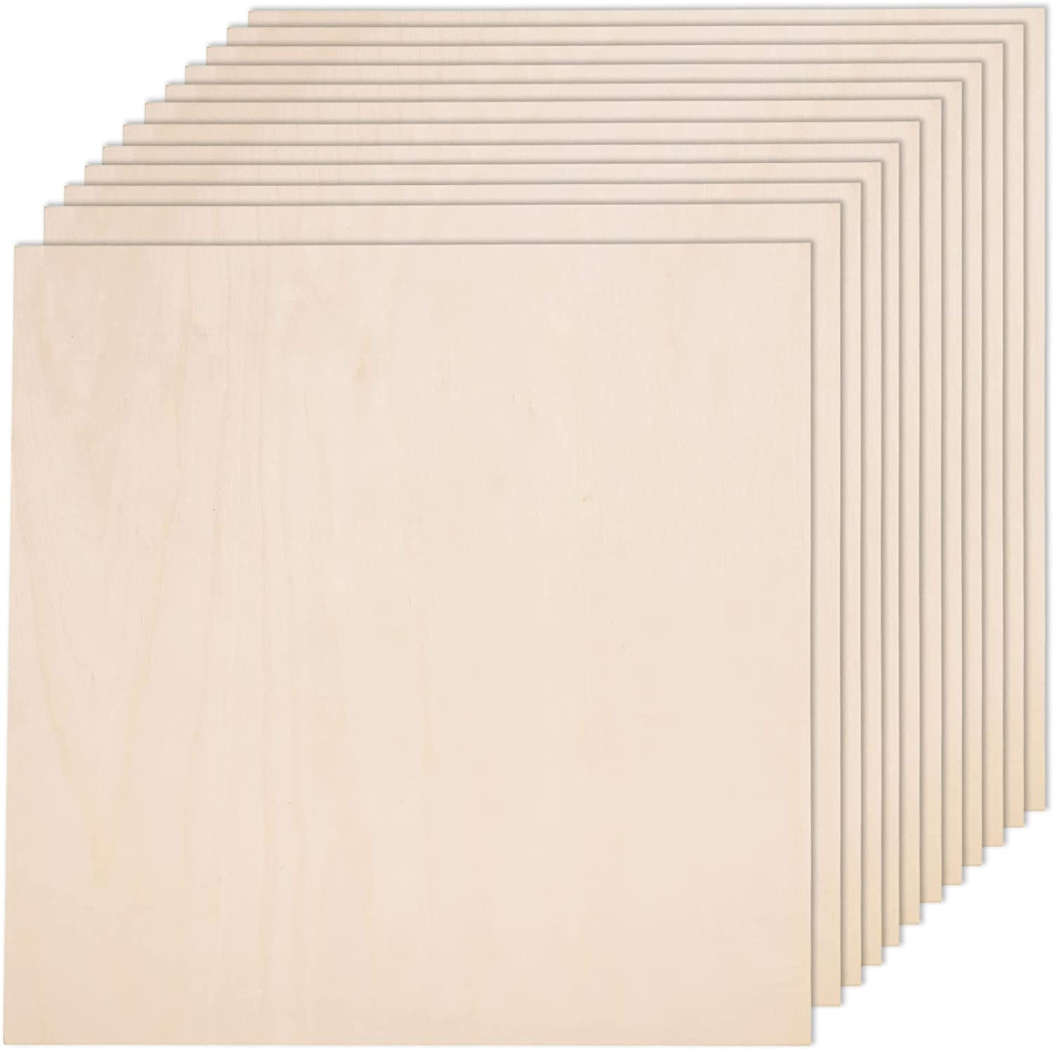 12 Pack Basswood Sheets for Crafts-12 x 12 x 1/8 Inch- 3mm Thick Plywood Sheets with Smooth Surfaces-Unfinished Squares Wood Boards for Laser Cutting, Wood Burning, Architectural Models, Staining 12x12 Inch