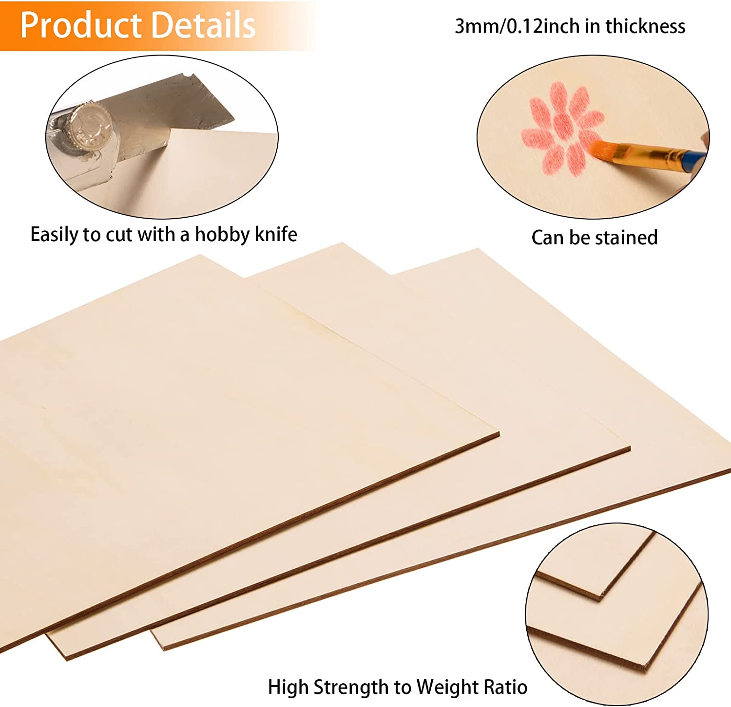 12Pack Basswood Sheets 1/8 Inch, 3Mm Plywood Sheets 11.8 X 11.8 Inch  Unfinished