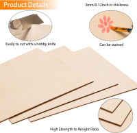 12 Pack Basswood Sheets for Crafts-12 x 12 x 1/8 Inch- 3mm Thick Plywood Sheets with Smooth Surfaces-Unfinished Squares Wood Boards for Laser Cutting, Wood Burning, Architectural Models, Staining 12 x 12 inch