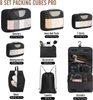Veken 8 Set Packing Cubes for Travel Essentials, Suitcase Organizer Bags Set for Luggage, Road Trip Travel Accessories in 4 Sizes (Extra Large, Large, Medium, Small), Black 01-Black 8 Set