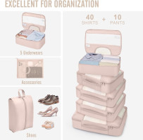Veken 10 Set Packing Cubes for Travel, Beach Vacation Essentials Accessories for Cruise Ship, Suitcase Organizer Bags for Luggage with Hanging Toiletry & Shoe Bag, Birthday Gifts for Women Mom Her 10-Cream 10 Set