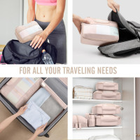 Veken 10 Set Packing Cubes for Travel, Beach Vacation Essentials Accessories for Cruise Ship, Suitcase Organizer Bags for Luggage with Hanging Toiletry & Shoe Bag, Birthday Gifts for Women Mom Her 10-Cream 10 Set