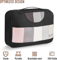 Veken 8 Set Packing Cubes for Travel Essentials, Suitcase Organizer Bags Set for Luggage, Road Trip Travel Accessories in 4 Sizes (Extra Large, Large, Medium, Small), Black 01-Black 8 Set