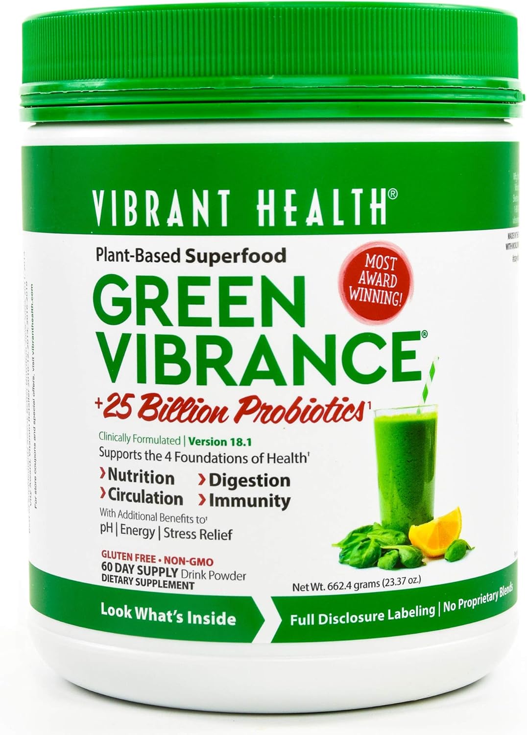 Vibrant Health Green Vibrance Powder, 23.28 oz 60 Servings (Pack of 1) Standard Packaging