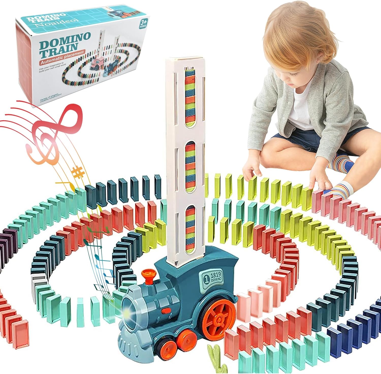Domino Train Toy Set for Kids, 100 Pcs Automatic Dominoes Blocks Building and Stacking Toys Creative Kids Games Early Education Christmas Birthday Gift Boys Girls Age 3 4 5 6 Year Old (Cyan)