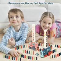 Domino Train Toy Set for Kids, 100 Pcs Automatic Dominoes Blocks Building and Stacking Toys Creative Kids Games Early Education Christmas Birthday Gift Boys Girls Age 3 4 5 6 Year Old (Cyan)