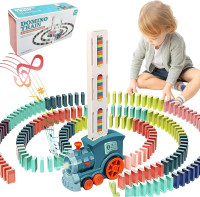 Domino Train Toy Set for Kids, 100 Pcs Automatic Dominoes Blocks Building and Stacking Toys Creative Kids Games Early Education Christmas Birthday Gift Boys Girls Age 3 4 5 6 Year Old (Cyan)