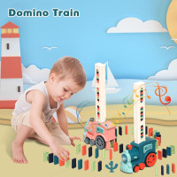 Domino Train Toy Set for Kids, 100 Pcs Automatic Dominoes Blocks Building and Stacking Toys Creative Kids Games Early Education Christmas Birthday Gift Boys Girls Age 3 4 5 6 Year Old (Cyan)