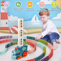 Domino Train Toy Set for Kids, 100 Pcs Automatic Dominoes Blocks Building and Stacking Toys Creative Kids Games Early Education Christmas Birthday Gift Boys Girls Age 3 4 5 6 Year Old (Cyan)