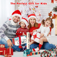 Domino Train Toy Set for Kids, 100 Pcs Automatic Dominoes Blocks Building and Stacking Toys Creative Kids Games Early Education Christmas Birthday Gift Boys Girls Age 3 4 5 6 Year Old (Cyan)
