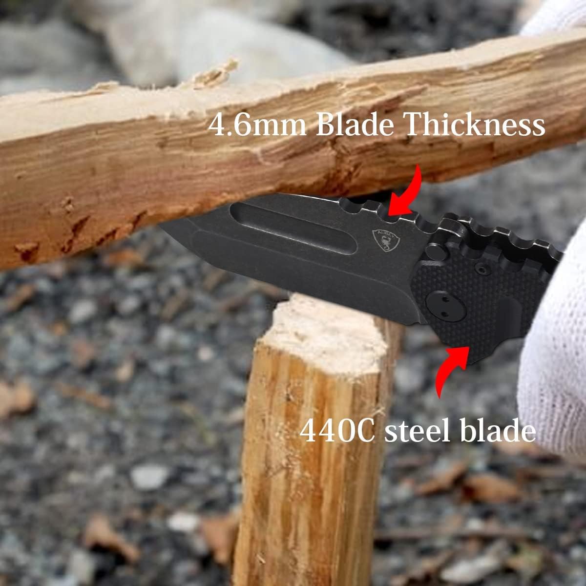 AUBEY Folding Pocket Knife with Tanto Tumbled 440C Steel Blade, Frame Lock, Black G10 Handle, Clip, Glass Breaker, Heavy Duty EDC Knife for Men Hunting, Magic Axe A-Black Demon Axe