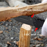 AUBEY Folding Pocket Knife with Tanto Tumbled 440C Steel Blade, Frame Lock, Black G10 Handle, Clip, Glass Breaker, Heavy Duty EDC Knife for Men Hunting, Magic Axe A-Black Demon Axe