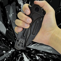 AUBEY Folding Pocket Knife with Tanto Tumbled 440C Steel Blade, Frame Lock, Black G10 Handle, Clip, Glass Breaker, Heavy Duty EDC Knife for Men Hunting, Magic Axe A-Black Demon Axe