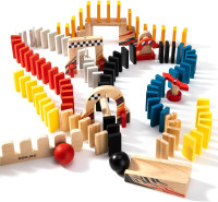 Dorjee Domino Rally Game Set, 115pcs Wooden Dominoes with Machines for Kids Age 4-8, Bulk Dominoes Racing Tile Games with Storage Tray and Bags