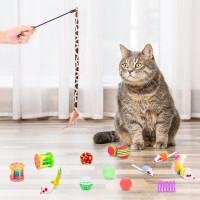 Retro Shaw Cat Toys Bundle 33 Pack, Interactive Kitten Toys for Indoor Cats Kitty with Collapsible Play Tunnel Tube Tent Feather Wand Teaser Bell Fuzzy Ball Springs Mouse Toy For cats less 12lbs