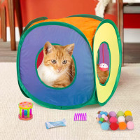 Retro Shaw Cat Toys Bundle 33 Pack, Interactive Kitten Toys for Indoor Cats Kitty with Collapsible Play Tunnel Tube Tent Feather Wand Teaser Bell Fuzzy Ball Springs Mouse Toy For cats less 12lbs