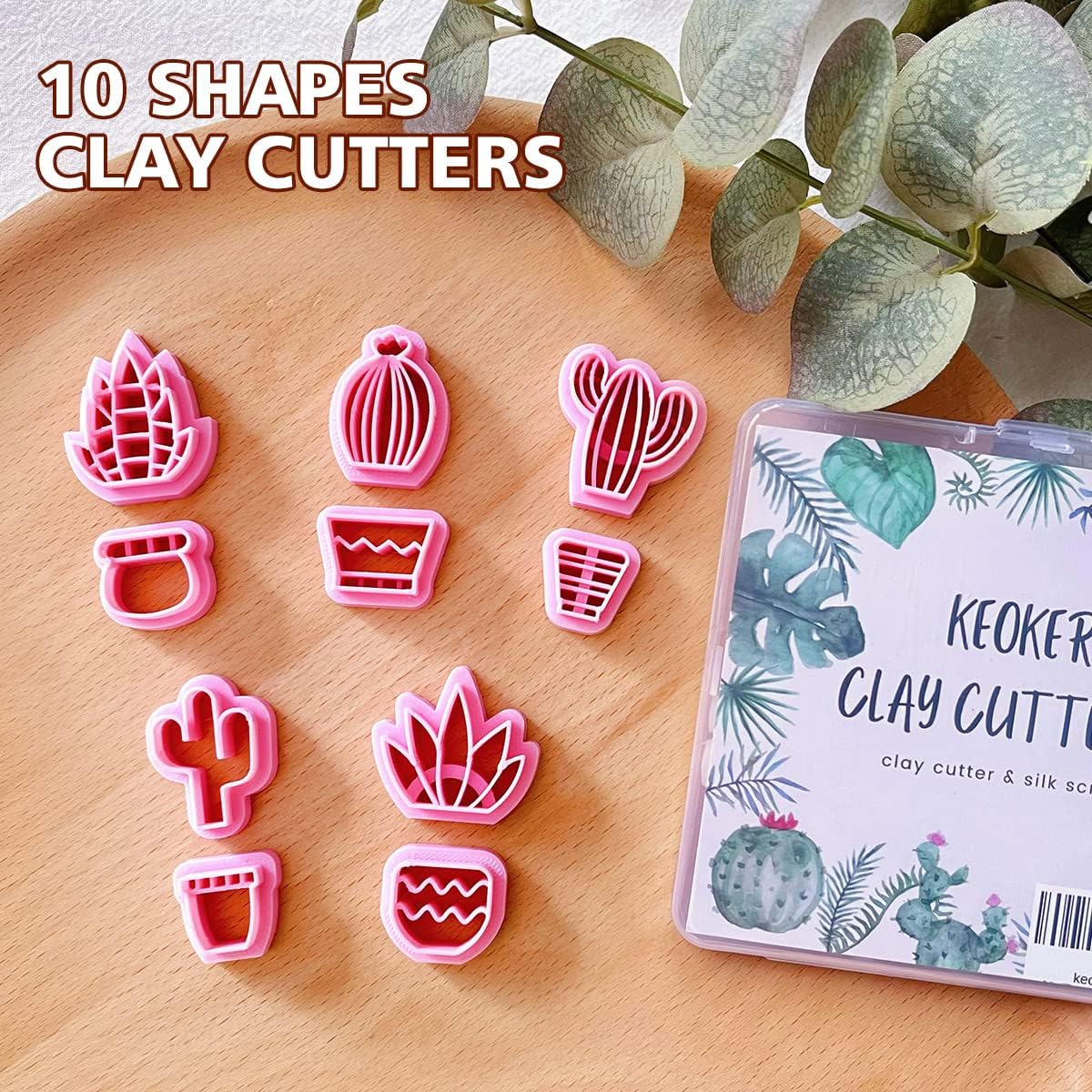 KEOKER Clay Cutters for Polymer Clay Jewelry, Cactus Polymer Clay Cutters for Earrings Jewelry Making, 10 Shapes Potted Plant Clay Earrings Cutters, Clay Cutters (Potted Plant Clay Cutters)