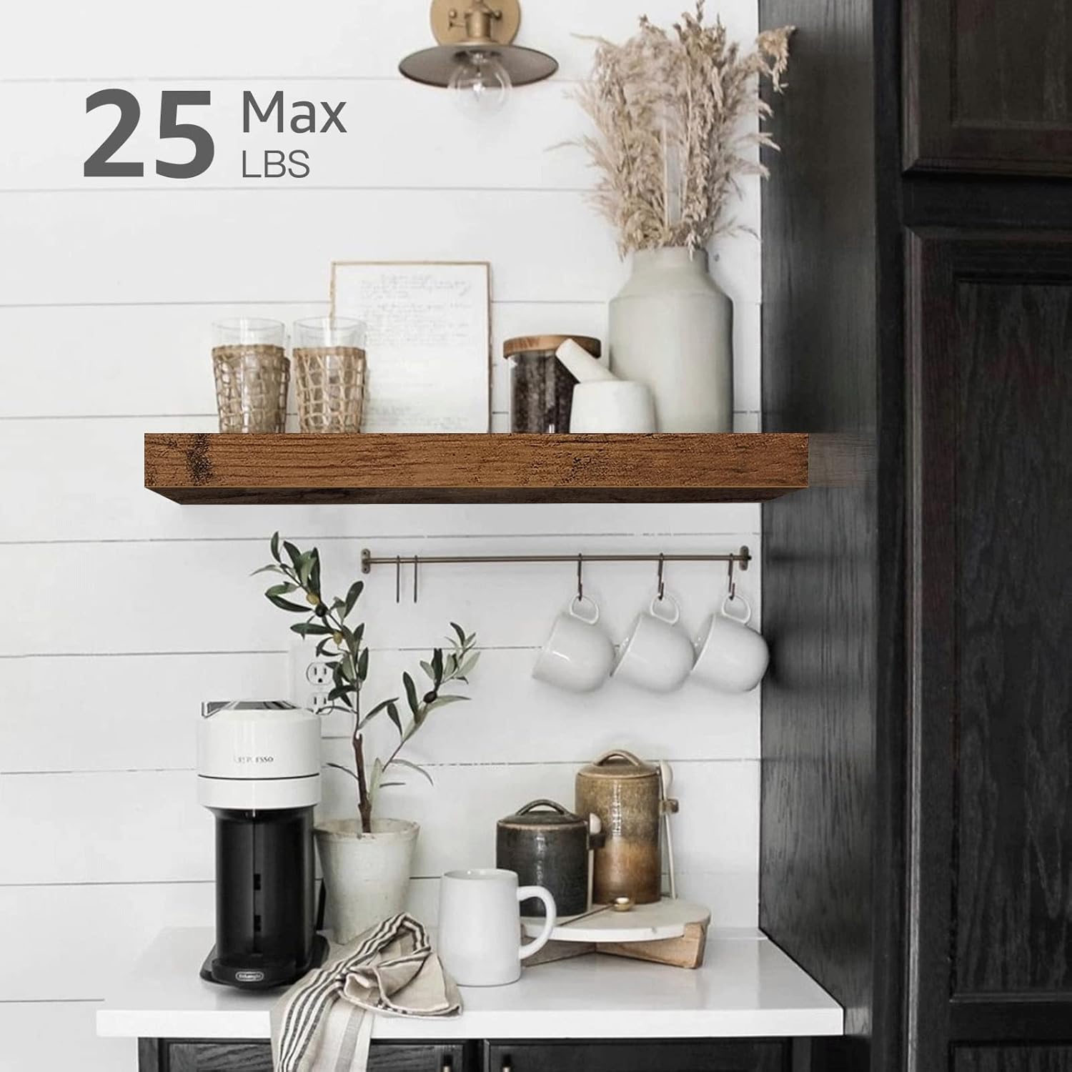 QEEIG Bathroom Floating Shelves for Wall Mounted Shelf Over Toilet Farmhouse Home Decor Display Shelving Small 16 inch Set of 2, Rustic Brown (008-40BN)