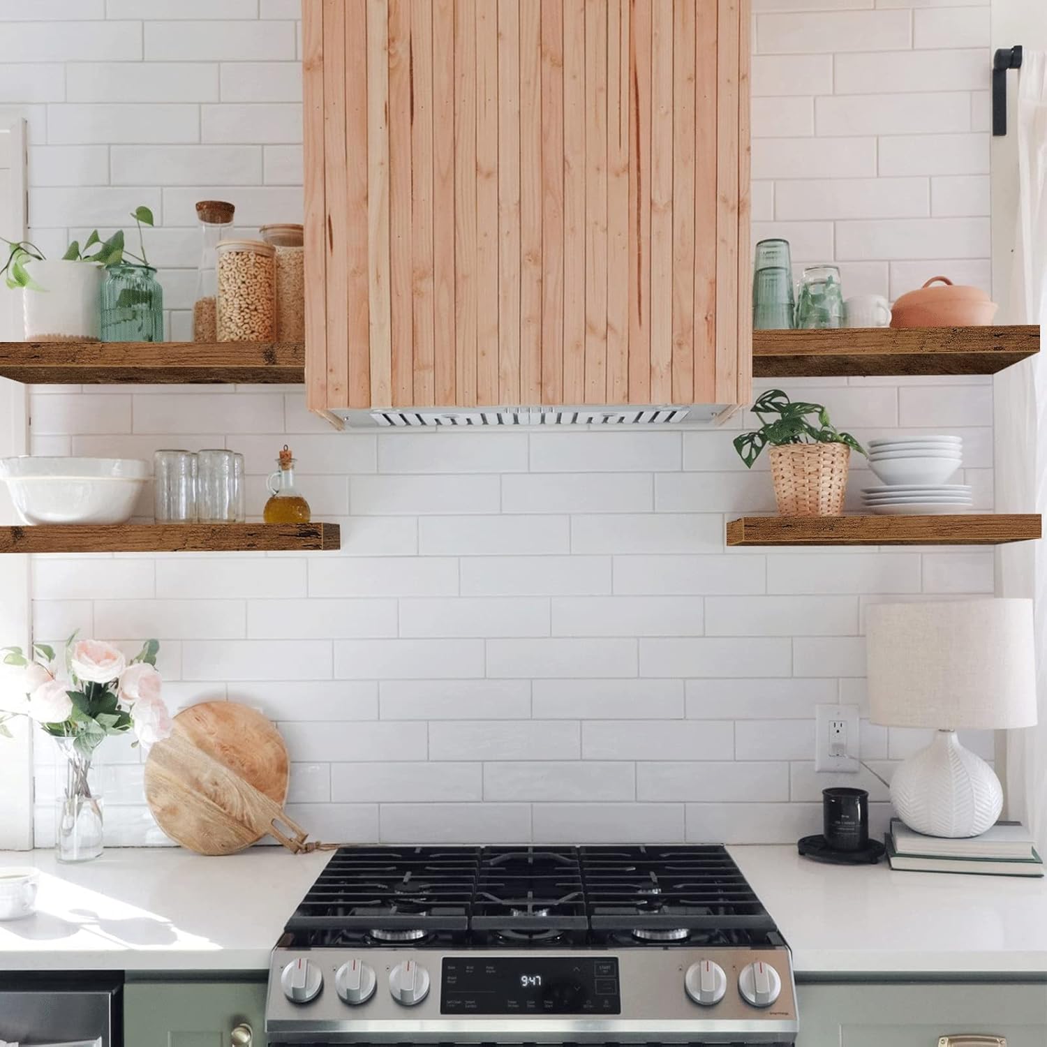 QEEIG Bathroom Floating Shelves for Wall Mounted Shelf Over Toilet Farmhouse Home Decor Display Shelving Small 16 inch Set of 2, Rustic Brown (008-40BN)