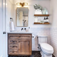 QEEIG Bathroom Floating Shelves for Wall Mounted Shelf Over Toilet Farmhouse Home Decor Display Shelving Small 16 inch Set of 2, Rustic Brown (008-40BN)