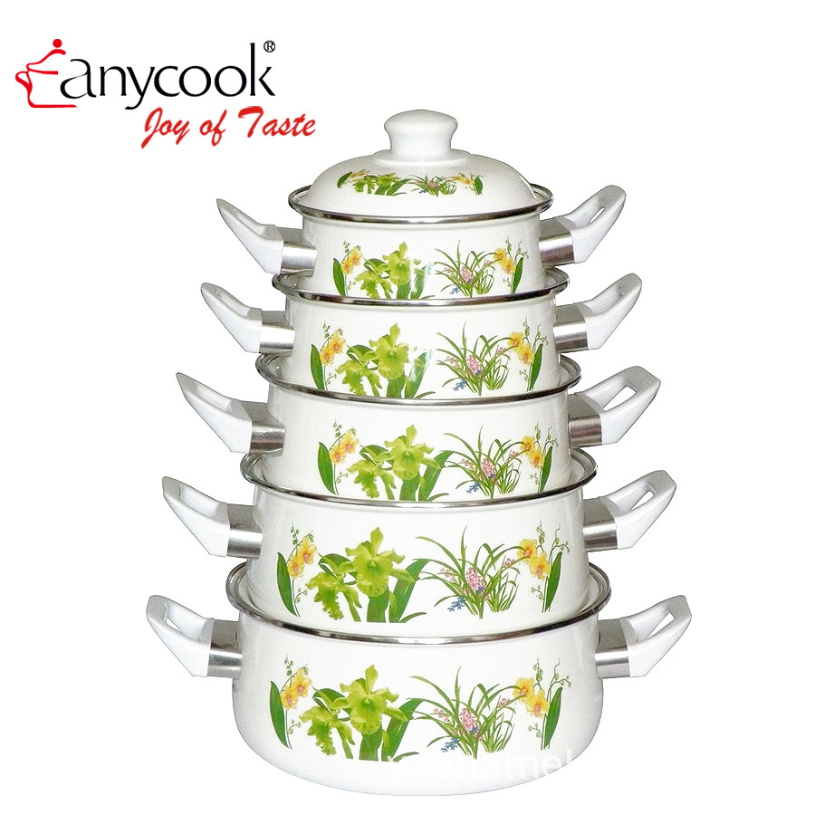 Anybook enamel enamel soup pot two-ear milk pot non-stick frying pan 5-piece enamel pot set 673D