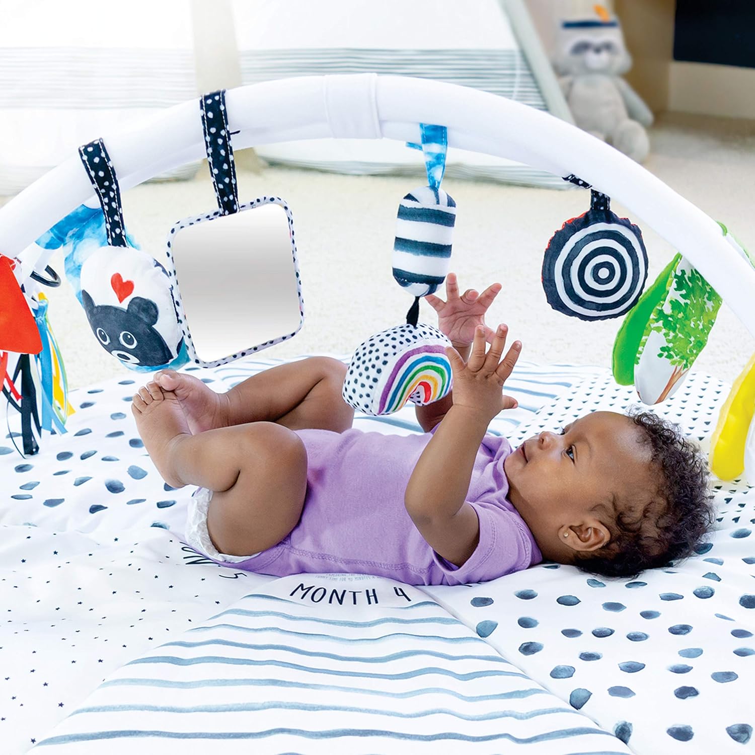Sassy Stages STEM Developmental Play Gym, Sensory Tummy Time Activity Play Mat w/Built-in Instructions, Ultra Plush & Machine Washable Playmat for Babies & Toddlers, 0+ Months Tummy Time Milestone Activity Playmat