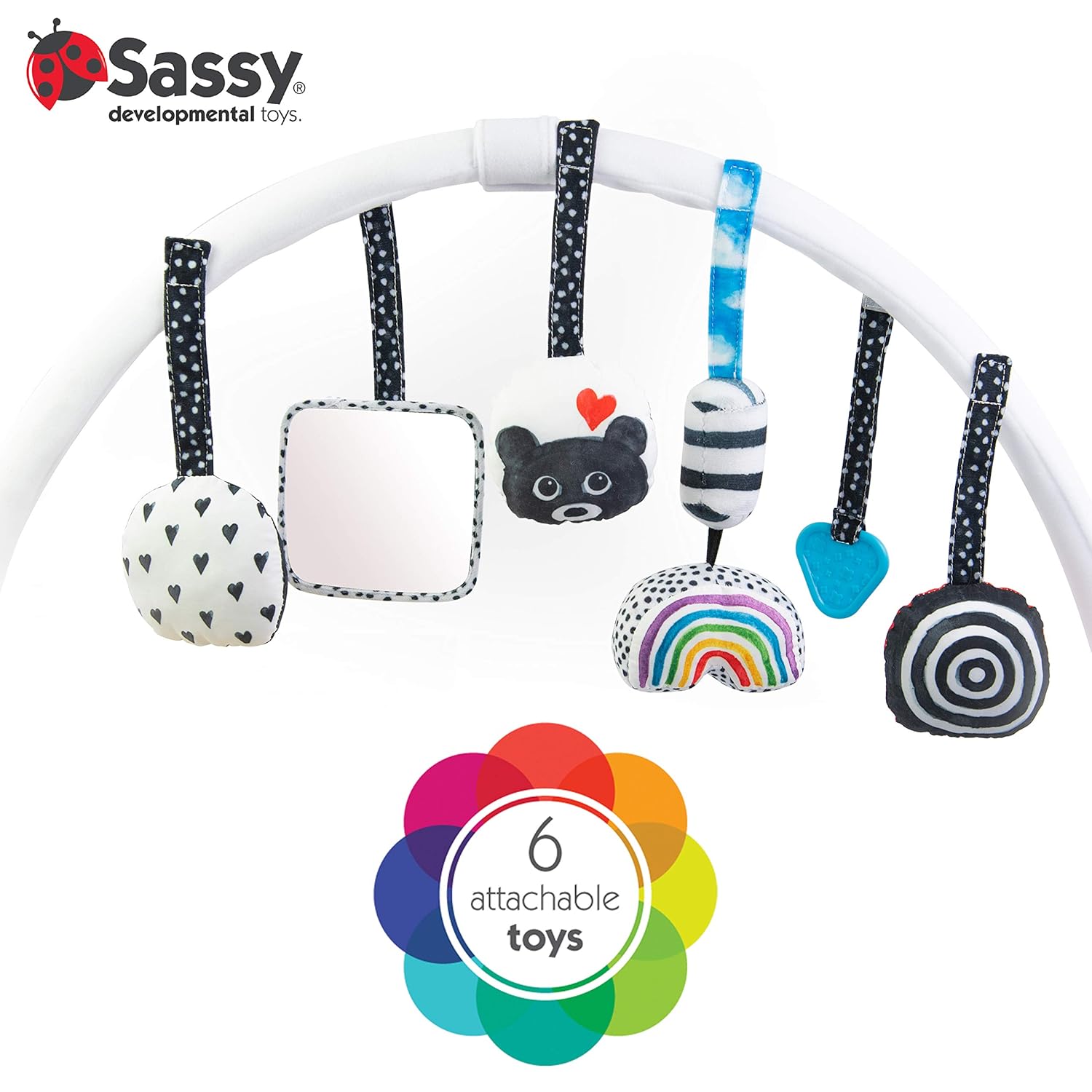 Sassy Stages STEM Developmental Play Gym, Sensory Tummy Time Activity Play Mat w/Built-in Instructions, Ultra Plush & Machine Washable Playmat for Babies & Toddlers, 0+ Months Tummy Time Milestone Activity Playmat