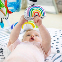 Sassy Stages STEM Developmental Play Gym, Sensory Tummy Time Activity Play Mat w/Built-in Instructions, Ultra Plush & Machine Washable Playmat for Babies & Toddlers, 0+ Months