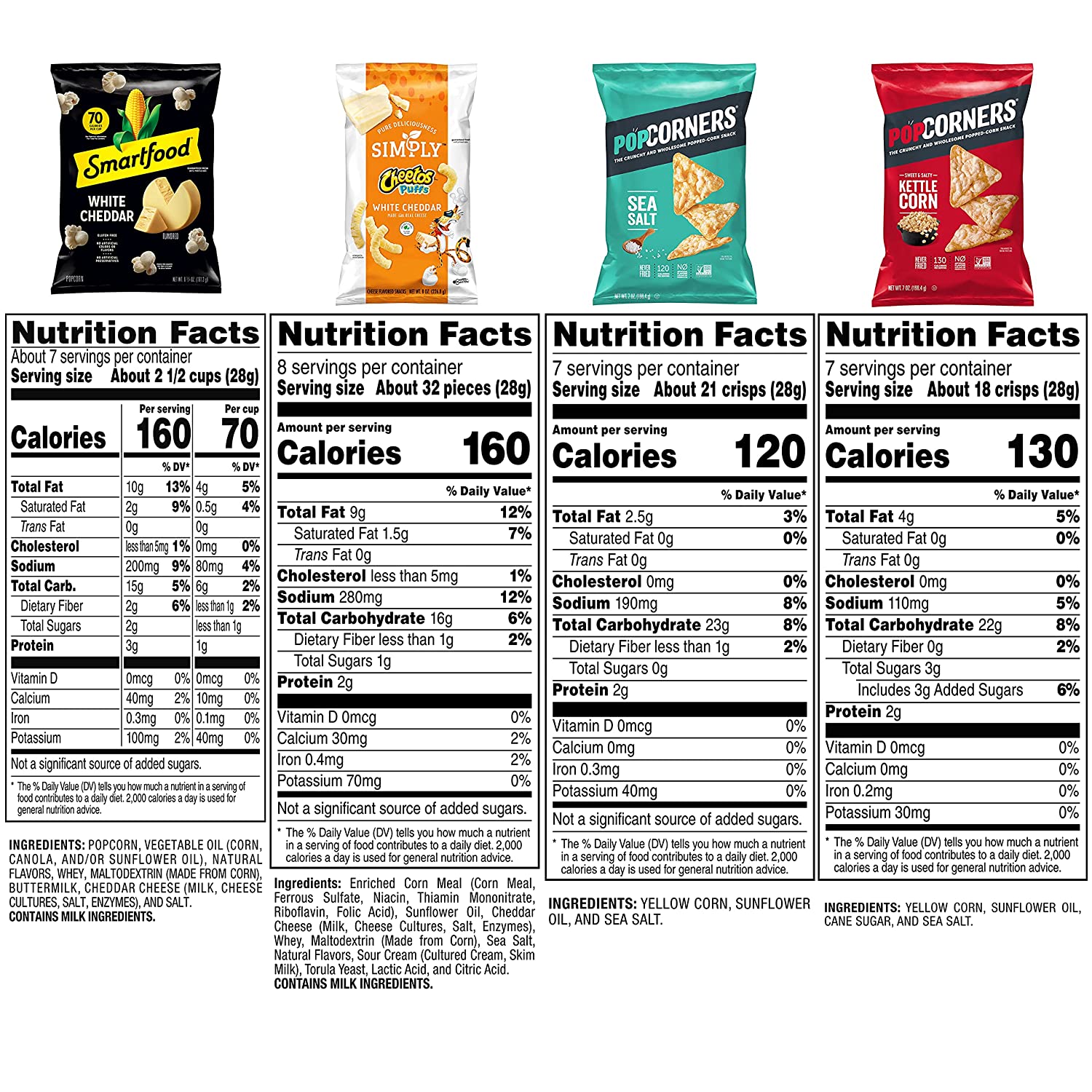 Frito-Lay Smart Snacks Variety Pack, Simply Cheetos, Popcorners, Shareable Big Bags, 4 Count Big Bag Smart Snacks