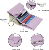 Gostwo Womens Wallet RFID Blocking Small Wallets Woman Credit Card Holder Trifold Ladies Wallets with Coins Zipper Pocket Purple