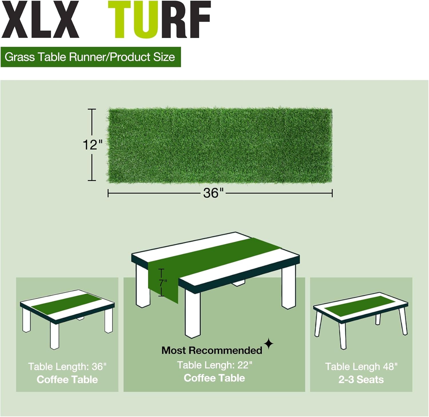 XLX TURF Artificial Grass Table Runner 12 x 36 Inch, Green Turf Table Runner Tabletop Decor Golf Theme Summer Spring Party Wedding Baby Bridal Shower 12 x 36 Inches