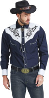 JoZorro Men's Long Sleeve Pearl Snap Shirt Rhinestone Cowboy Cut Western Embroidered Casual Button Down Shirt XX-Large Navy Blue With Rhinestone