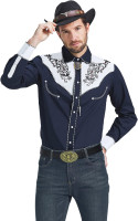 JoZorro Men's Long Sleeve Pearl Snap Shirt Rhinestone Cowboy Cut Western Embroidered Casual Button Down Shirt XX-Large Navy Blue With Rhinestone
