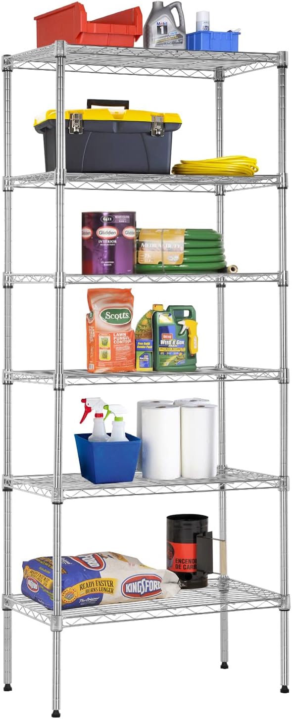 BestOffice Adjustable Wire Shelving Storage Shelves Heavy Duty Shelving Unit for Small Places Kitchen Garage (Chrome, 13
