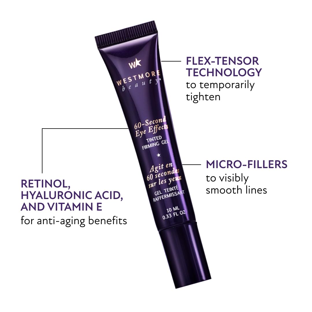 Westmore Beauty 60 Second Eye Effects Tinted Firming Gel - Instant Tightening Serum, Under-Eye Cream for Puffiness and Bags - Light to Medium, 0.33 Fl Oz (10 mL)